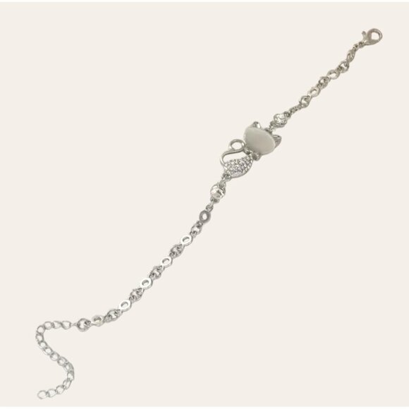 Cat's Eye and Rhinestone Bracelet 14Kt White Gold Plated NWOT Adorably Cute Gift - Picture 2 of 6